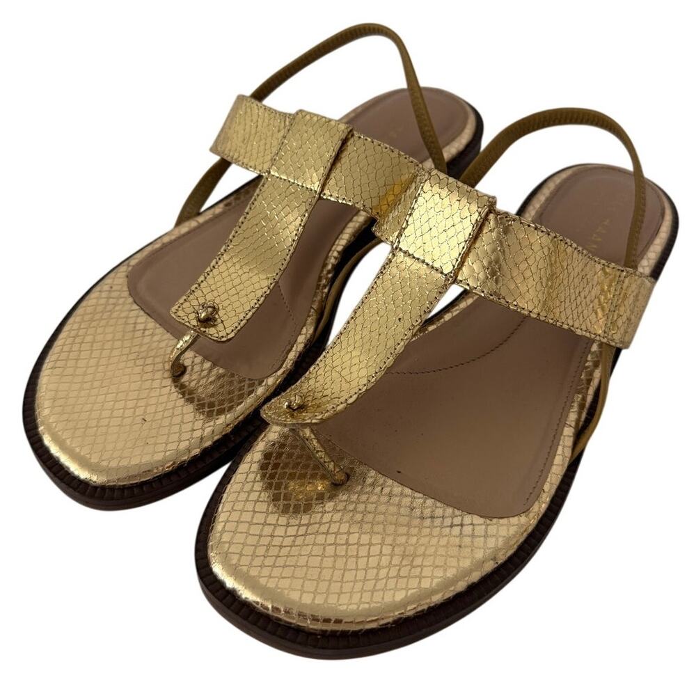 Cole Haan Gold Winslet Thong Sandals 8 Slip On Resortwear Metallic Vacation